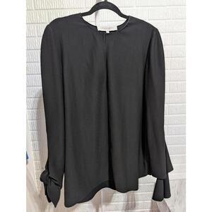 Carolina Herrara New York  Black Long Sleeve Blouse W/Tie Sleeve Detail Sz 14